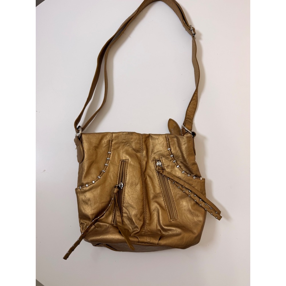 Y2K Bueno‎ Crossbody Bag Women OS Gold Excellent Studded Metallic Faux Leather